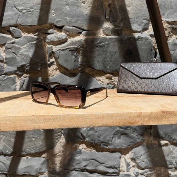 Gucci GG3575 Brown Gradient Diamantissima Rectangular Sunglasses - Picture 1 of 10